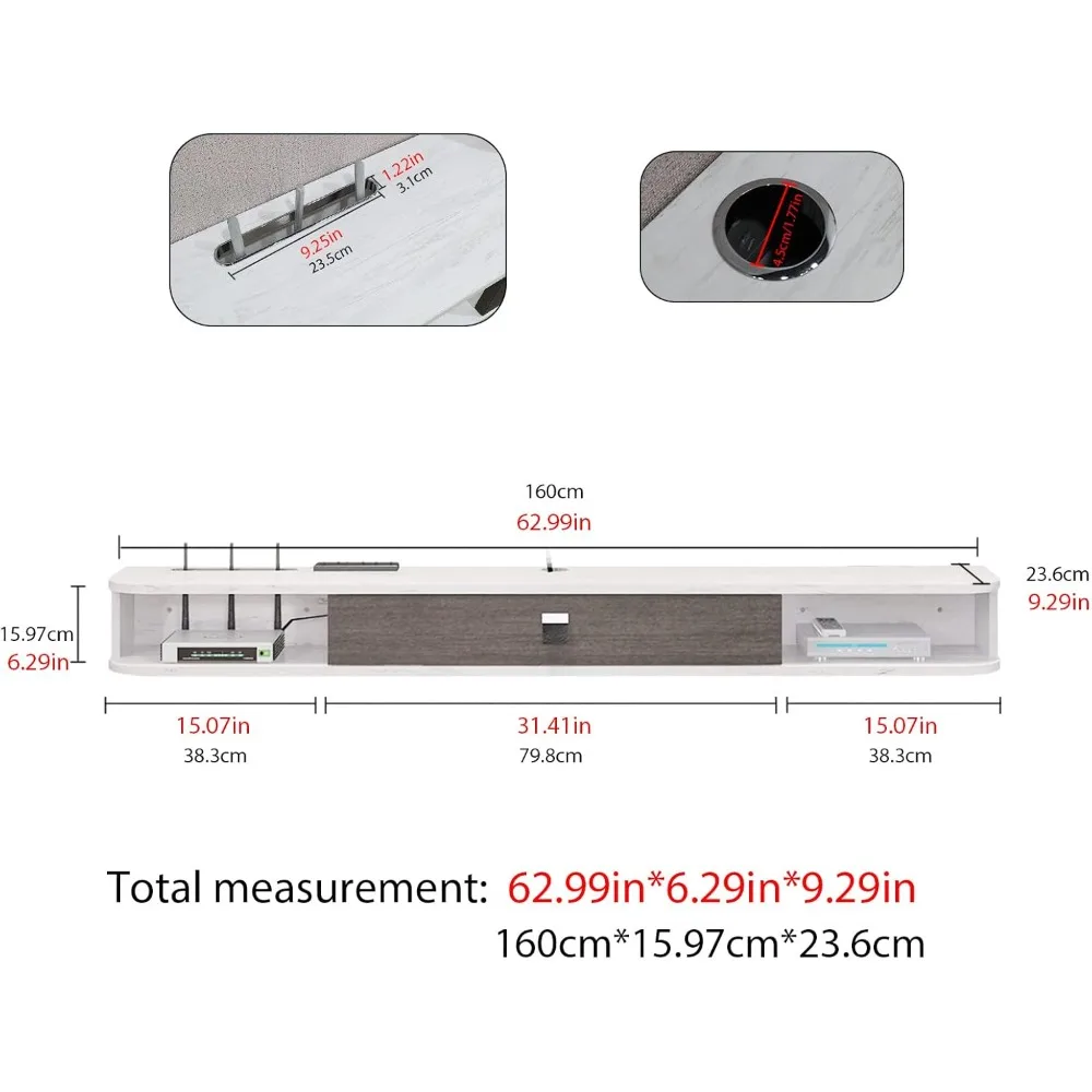 وحدة تحكم وسائط مثبتة على الحائط مقاس 63 بوصة مع باب وتخزين لمركز الترفيه التلفزيوني
