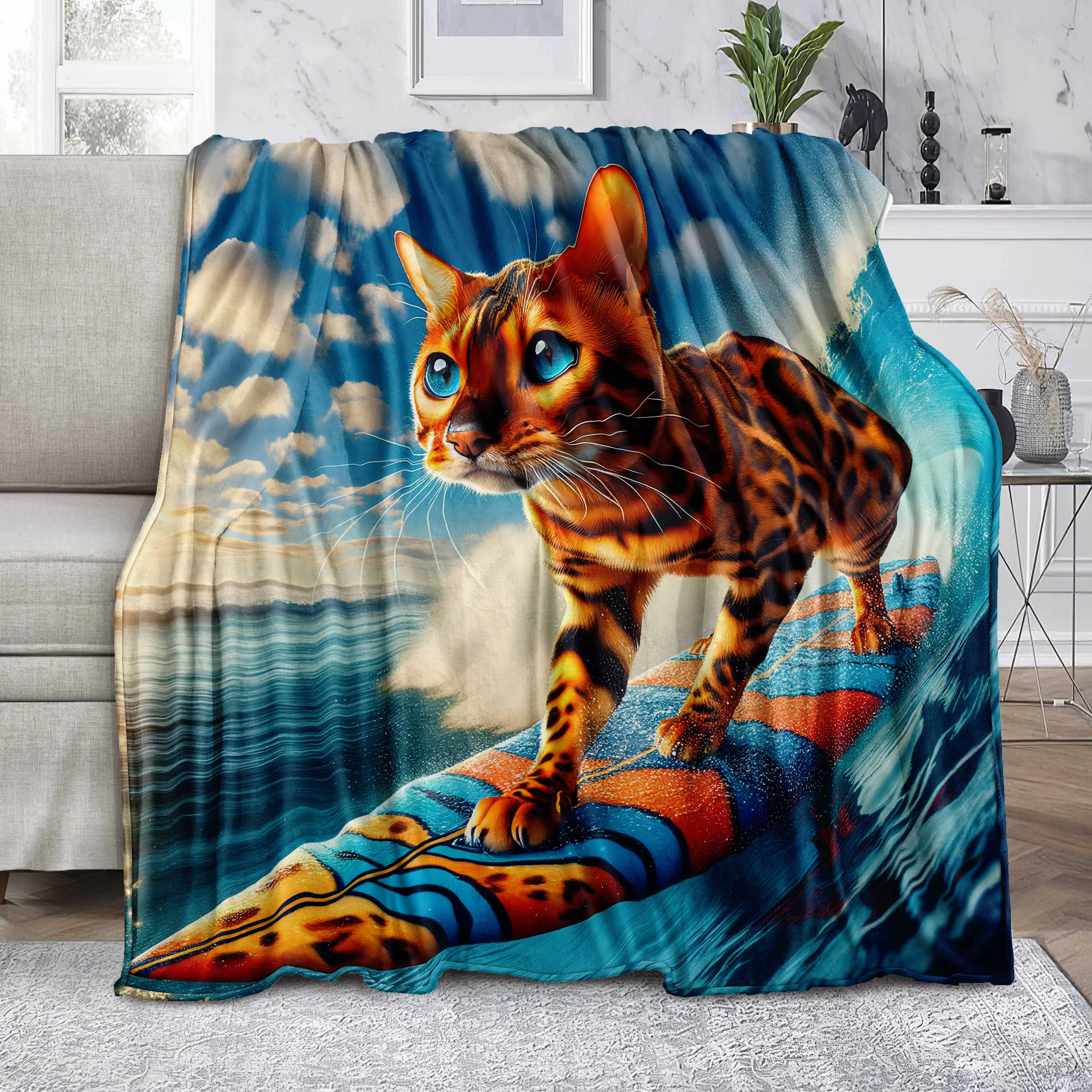 Ocelot surfing Microfiber Blanket Super Soft Throw Blankets For Bed Bedspread Sofa Decorative Camping Picnic Winter Warm Blanket