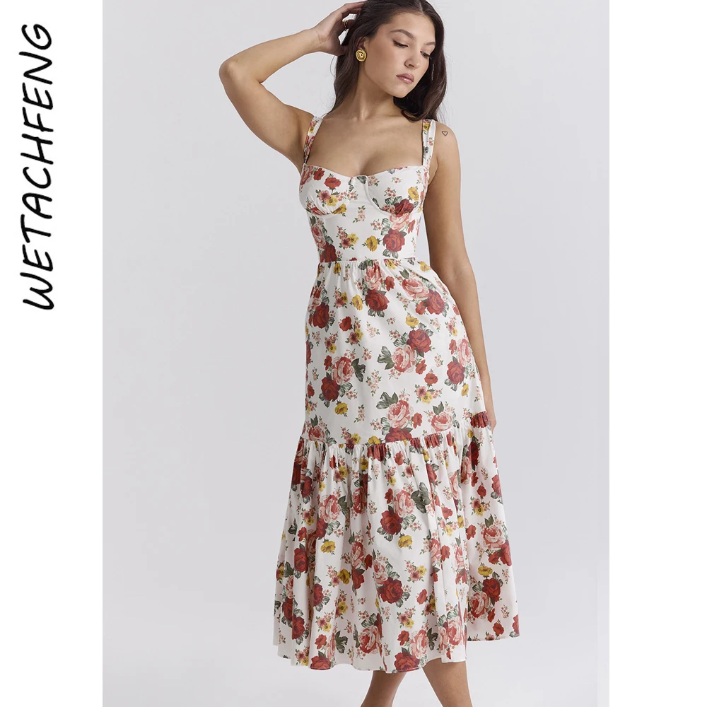 Vintage Elegante Maxi Bloemen Boho Jurken Vrouwen Zomer Sexy A-Lijn Bloem Cake Slip Jurk Feest Strand Avond Vakantie Lange Jurk