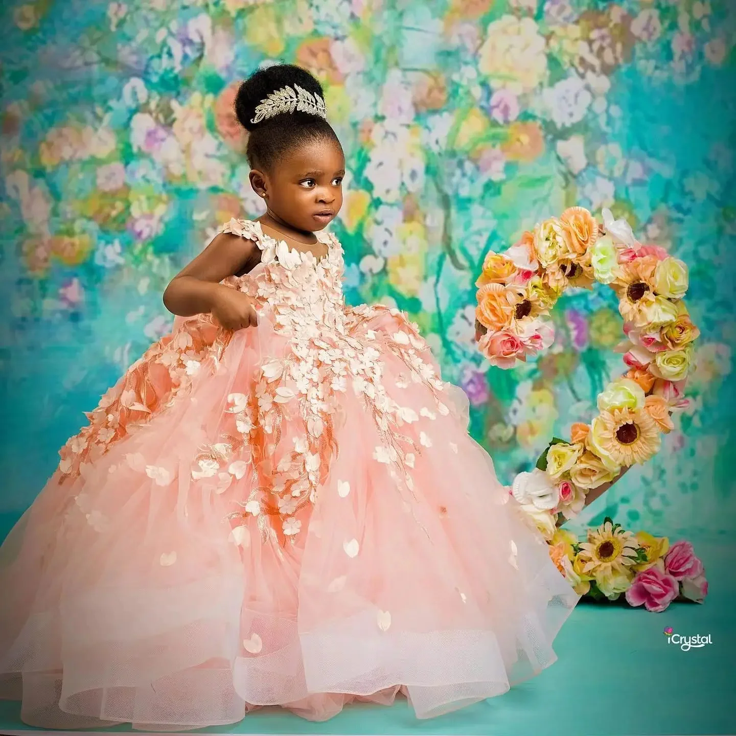 Customized Blush Pink Flower Girl Dress For Wedding Tulle Floral Appliques With Bow Toddler Birthday Party First Communion Gown