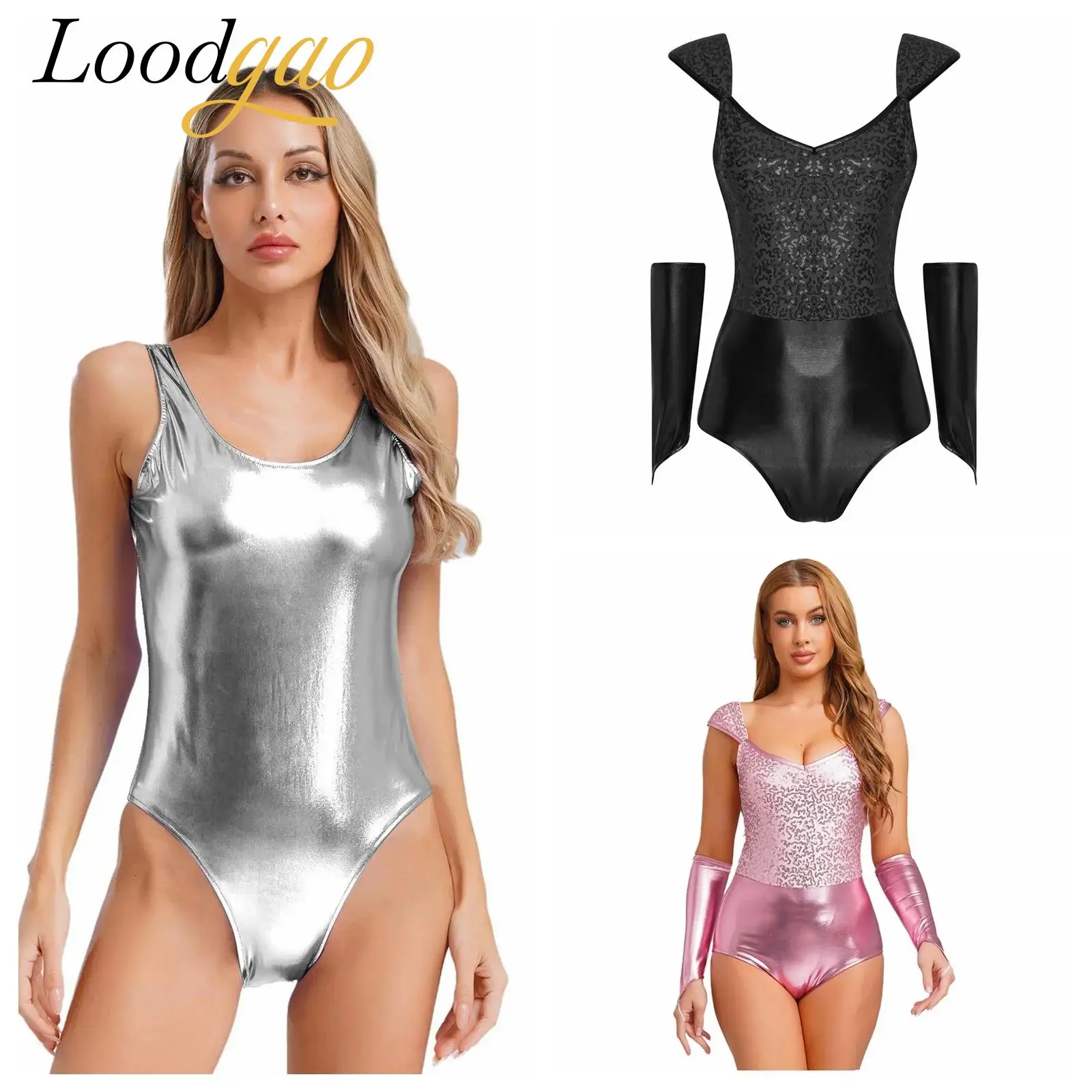 

Women's Jumpsuit Shiny Rhythmic Gymnastics Bodysuit Sequins Glittery Stage Cosutme Leotard Disco Metallic Rave Party Clubwear