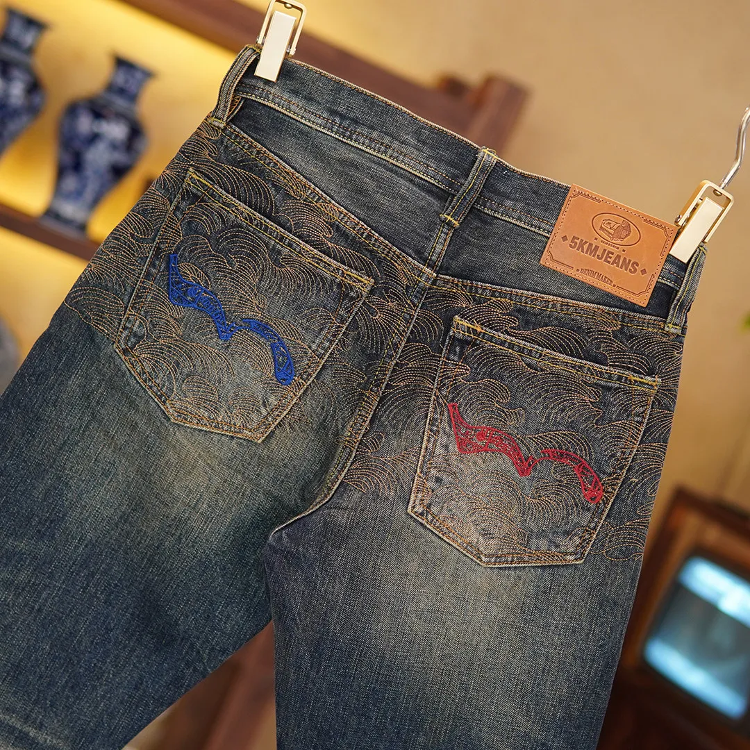 

14oz Xiangyun Embroidered Selvedge Denim Jeans for Men American Vintage Casual Regular Straight Fit 100% Cotton Washed Pants 5KM