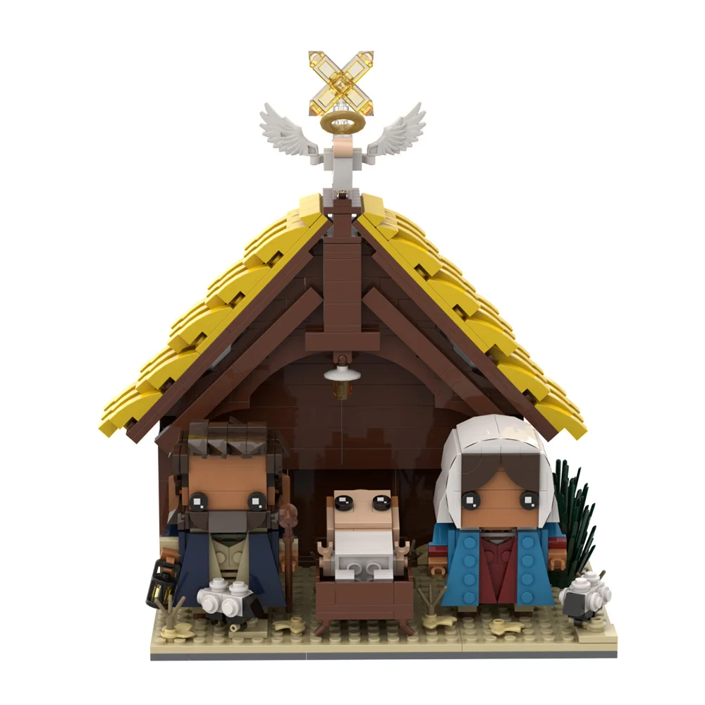 Moc modelo de natividade blocos de construção série jesus maria joseph jesus mini figura anjo cruz casa tijolos brinquedo diy idéia presente