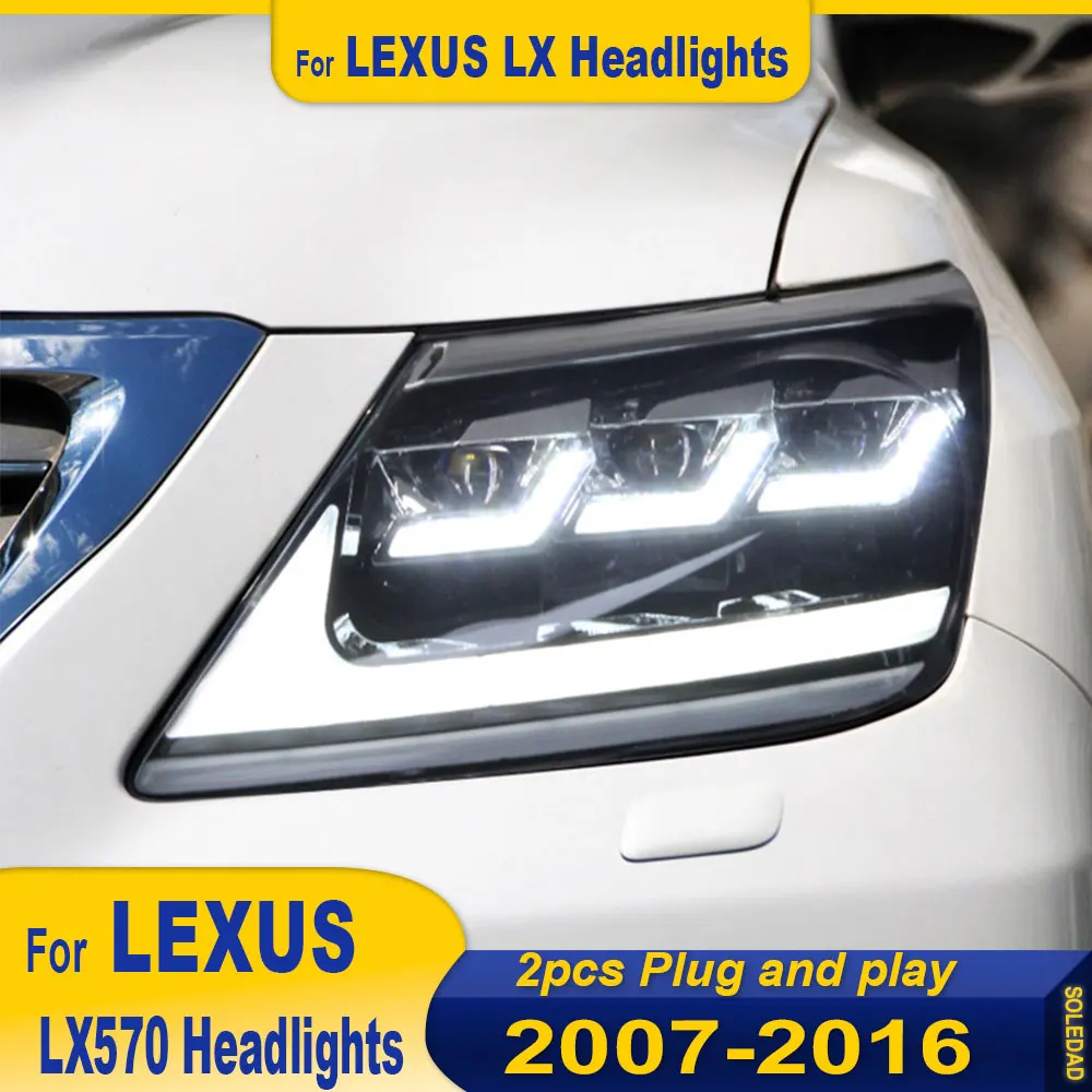 

2 шт. автомобильные фары для Lexus LX LX570 2007-2016, полностью светодиодные фары нового стиля в сборе, обновленные линзы проектора, автомобильные аксессуары