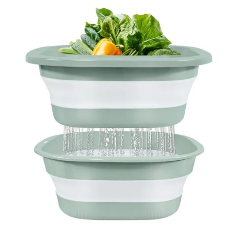 

Collapsible Colander and Sink Basin Set - 2 in 1 Collapsible Colander Strainer with Collapsible Wash Basin for Kitchen, RV Camp