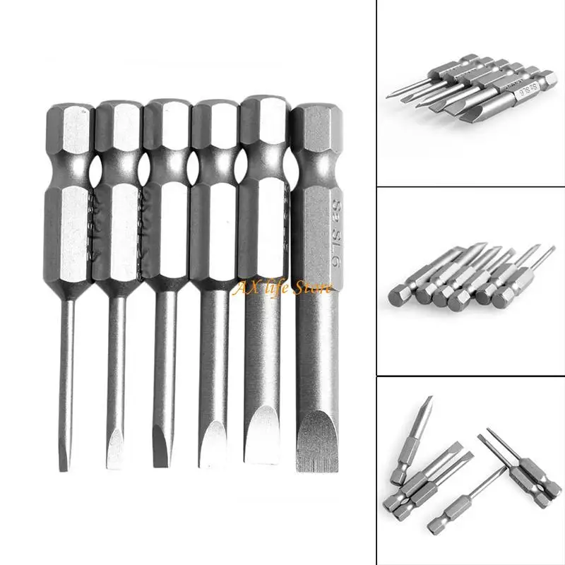 

J2HA 6Pcs/Set 50mm 2.0-6.0mm Flat for Head Slotted Tip Screwdrivers Bits