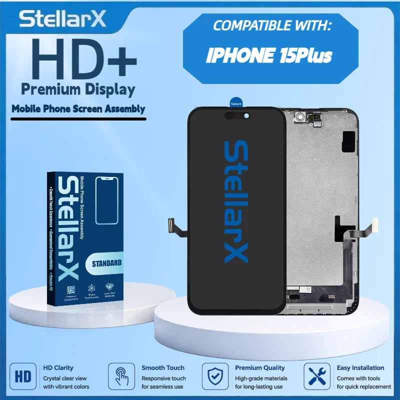StellarX HD+ High Resolution Display Screen Replacement for iPhone15Plus Full Display Assembly Repair Parts with free tools