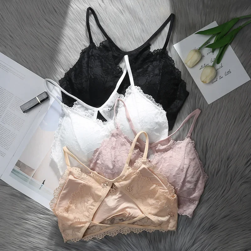 Women Lace Bras Vest Wireless Bra Padded Underwear Beauty Hollow Back Sexy Lingerie Bralette Comfy Breathable Tube Bra