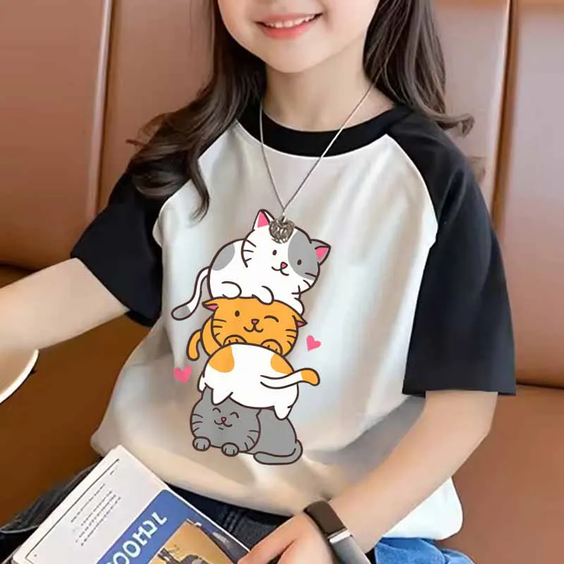 

Anime Cat Series Girls Boys T-shirt Cartoon Short Sleeve Crewneck 100% Cotton Streetwear
