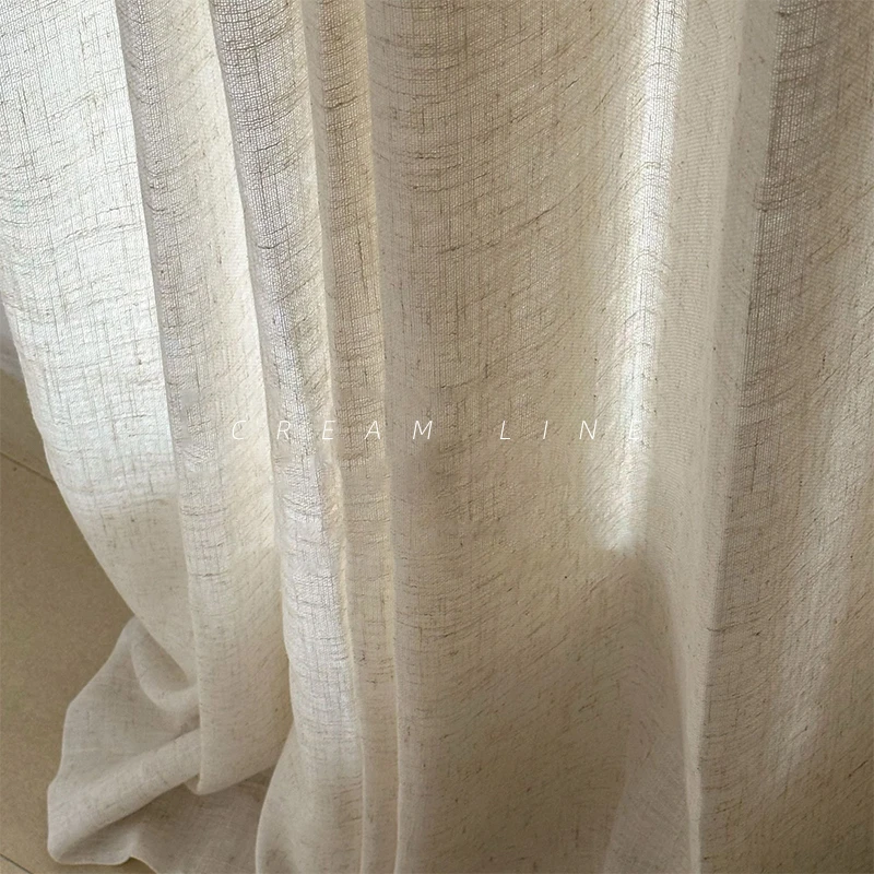 Cream Cross Vertical Linen Yarn Window Screen Curtains Customized American French Japanese Antique for Home Bedroom Decor