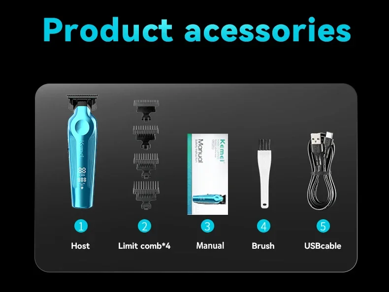 Kemei 2299 Professioneller Herren-Haarschneider/Bartschneider mit Zero Gap-Haarschneider und T-förmiger Klinge, kabelloses Laden KM-264 Km-2299 – Detail 10