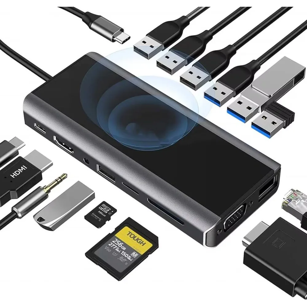 13 In 1 Hd mi Hub 3 Port Usb 3.0 With VGA TF SD Card Reader USB 3.0 Jack Audio Laptops Type C Hub USB Docking Station