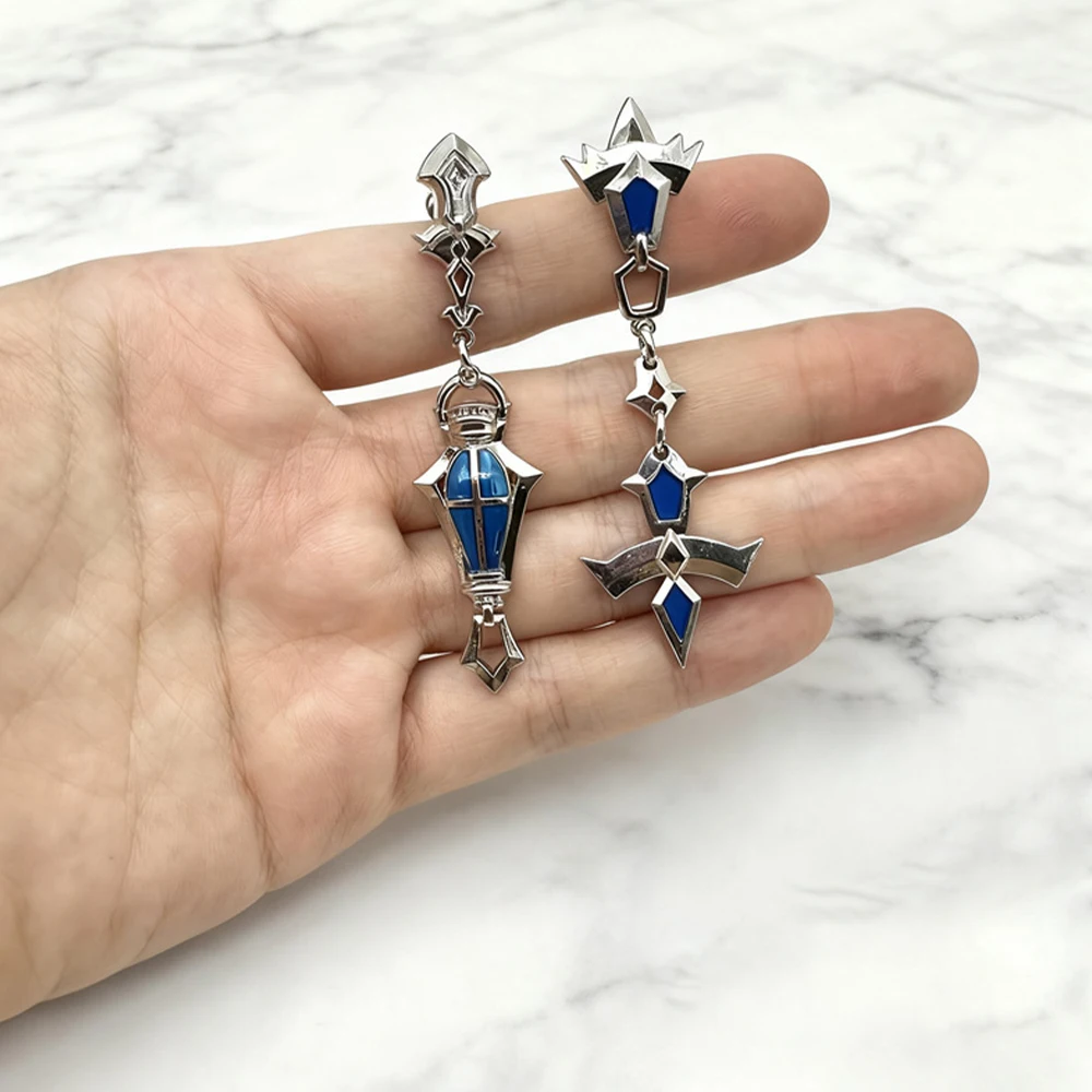 Game Genshin Impact Flins Cosplay Earrings Metal Lantern Ear Studs Hip Hop Asymmetric Eardrop Adult Unisex Fashion Party Prop