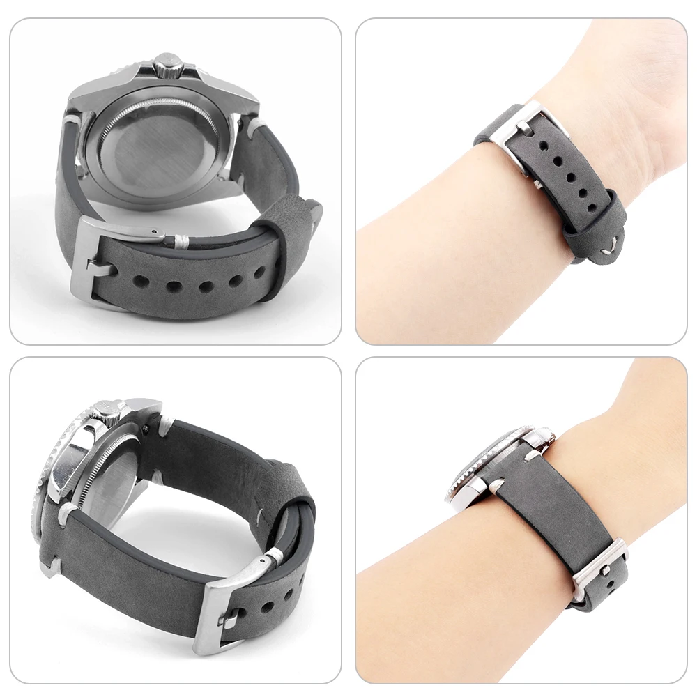 Retro Handmade 20mm 22mm Quick Release Watch Band Sude Leather Watch Strap Gray Brown Blue Replacement Watch Accessories for Men