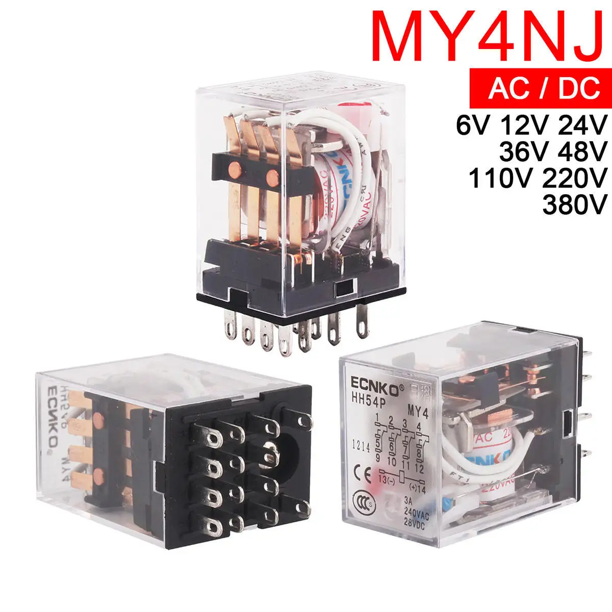 1PCS MY4 HH54P Electromagnetic Relay 4PDT 14PIN AC/DC 6V 12V 24V 36V 48V 110V 220V 380V MY4NJ Relay Switch MY4N-J MY4N-GS