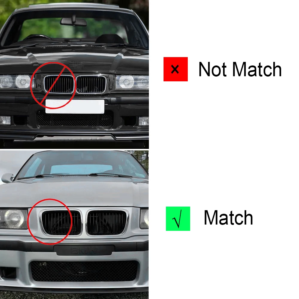 Car Front Hood Kidney Grille Grill Gloss Black For BMW 3Series E36 M3 1996 1997 1998 1999 Facelift 51138195152 51138195151