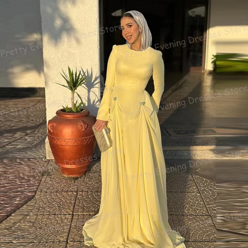 Robes De soirée simples et Sexy, ligne A, manches longues, robes De bal formelles, mode plage, fête musulmane, personnalisées