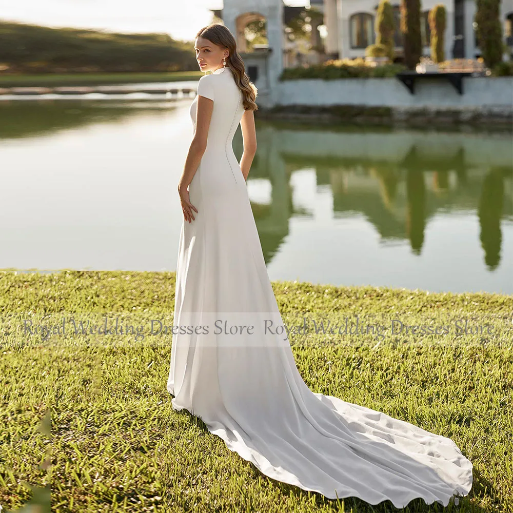 Elegant Bridal Dress Mermaid Cap Sleeves High V Neck Wedding Gowns For Women  Bride Slit  Wedding Dresses Long2025