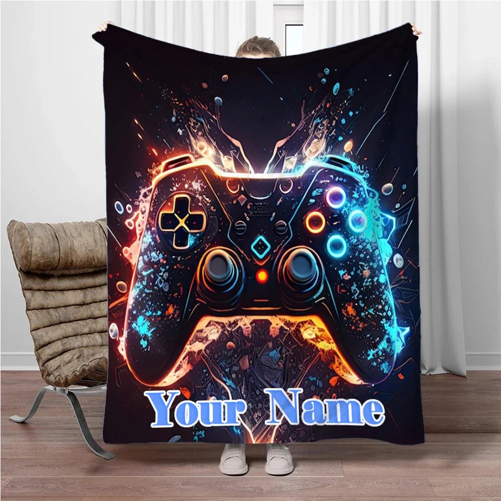 

Custom Name Personalized Flannel Blanket Gamer Game Controller Pattern Soft Warm Blanket for Bed Sofa Bedspread Picnic Blanket