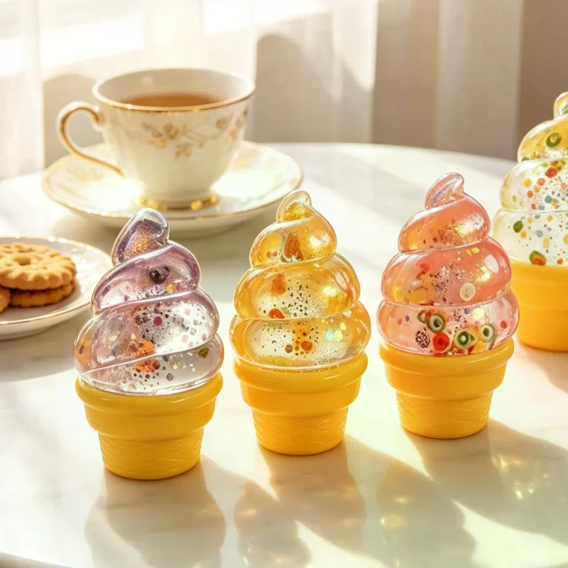 1/2pcs Ice Cream Shaped Glitter Squeezable Toy With Colorful Sequins Cute Fruit Patterns Anxiety Stress Relief Sensory Toys