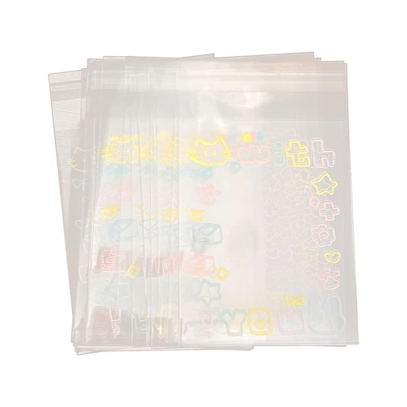 50Pcs Graffiti Kitten Self-adhesive Bag Small Card Self Sealing Bag Packaging Card Gift OPP Bag