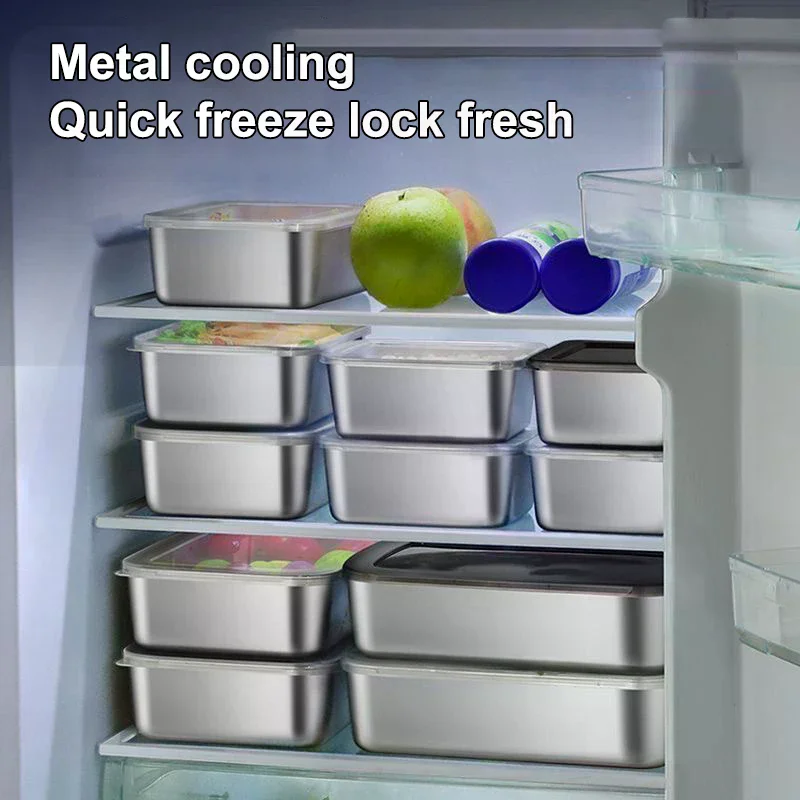 

316 Stainless Steel Food Storage Serving Tray Rectangle Sausage Noodles Fruit Dish With Cover Kitchen Organizers Food Container