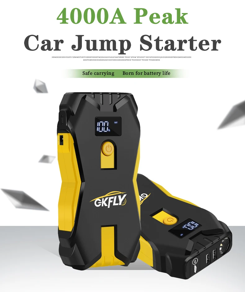 GKFLY 4000A Auto-Starthilfe, hohe Leistung, 69,6 Wh, Powerbank, Notstartgerät, tragbare Autobatterie-Booster, Busters – Detail 3