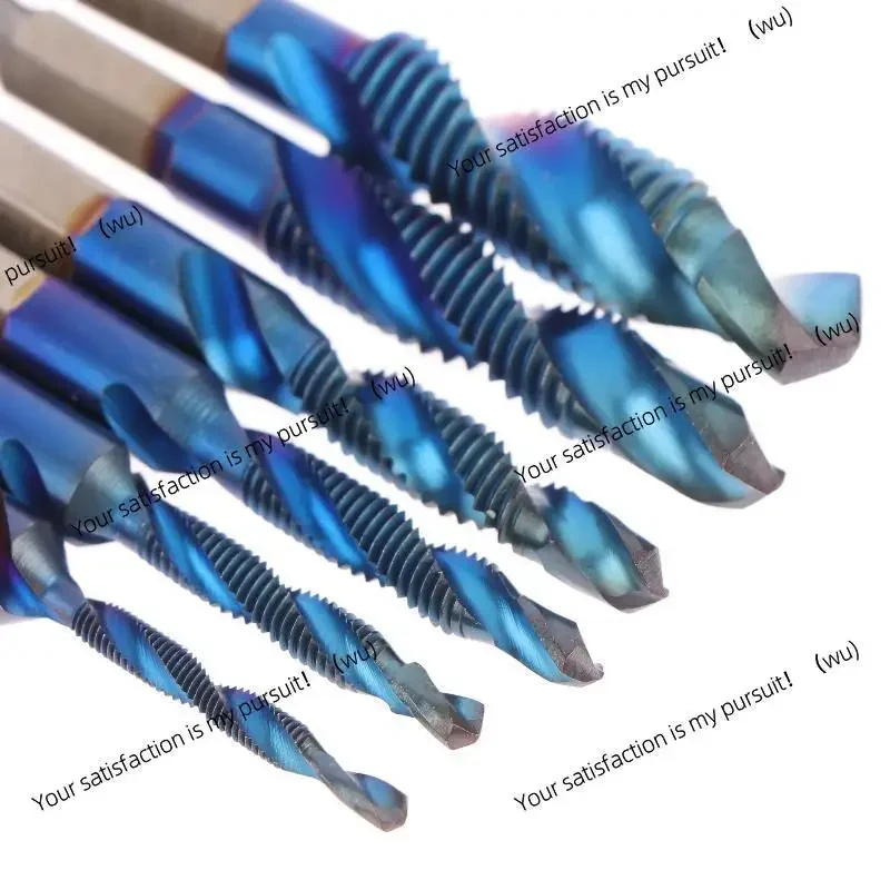 Blue M3/M4/M5/M6/M8/M10 Hand Tools Hex Shank Titanium Plated HSS Screw Thread Metric Tap Drill Bits Screw Machine Compound Tap view 3