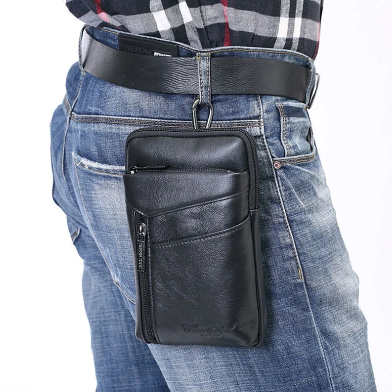 Imagem -02 - Pacote de Cintura Crossbody de Couro Genuíno Masculino Fanny Bolsa de Ombro Pequena Celular Cinto de Telefone Móvel Gancho Moda Alta Qualidade