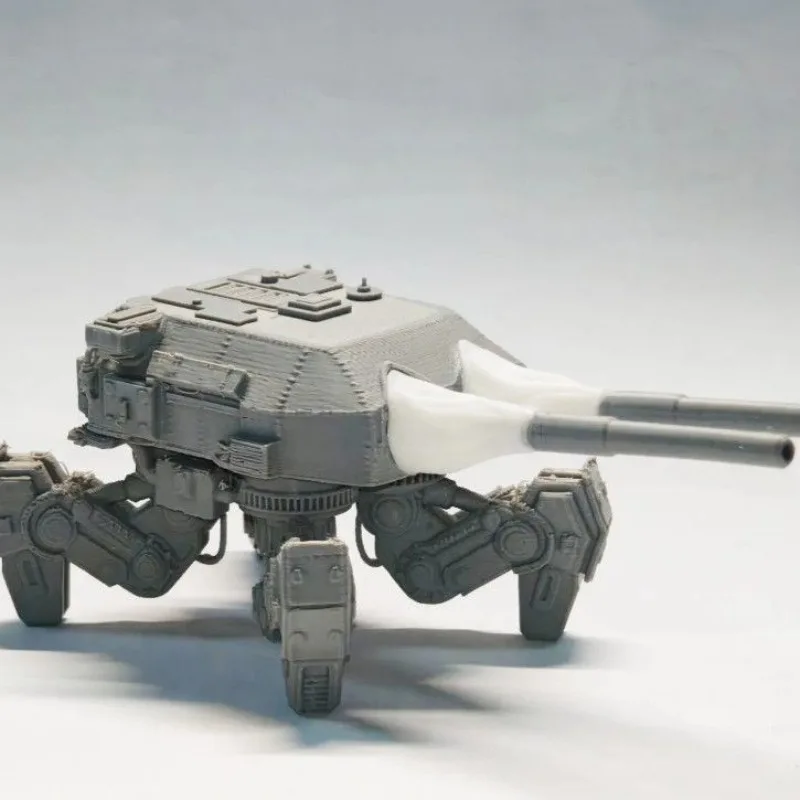Sci Fi Quadruped Mecha Model 3D Printed Dual Cannon Unpainted Desktop Ornament