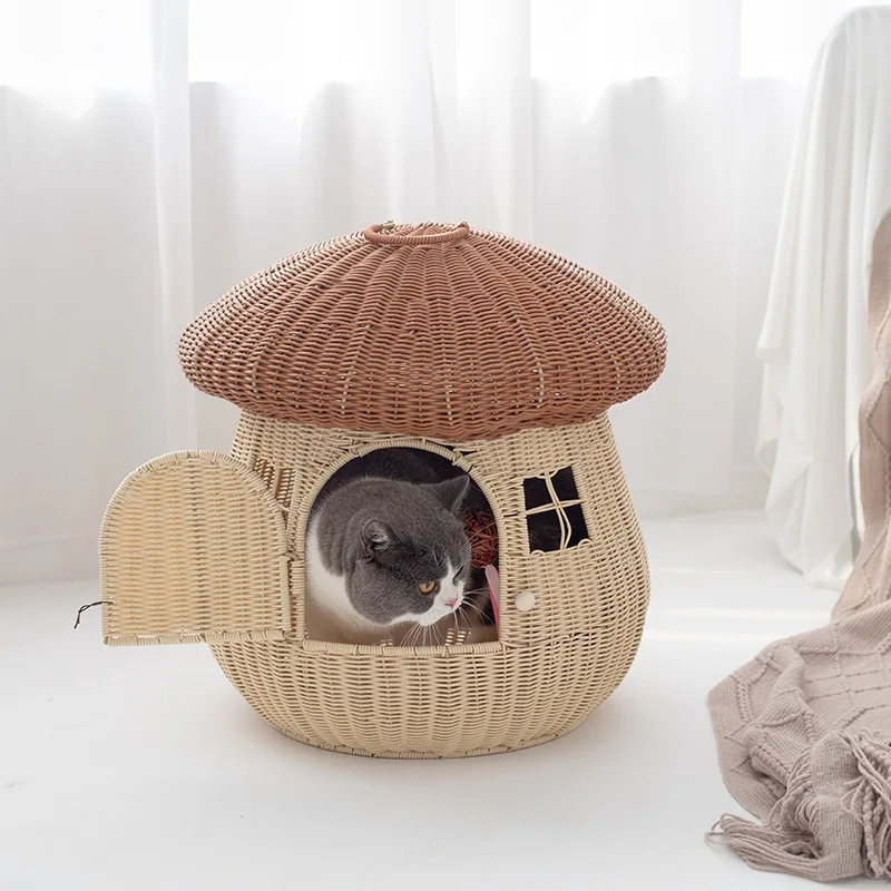 Anti-Rattan Nest for Cat and Dog, Dual-Use Pet Nest, Cute Mushroom House, Closed, Go Out Home, Internet Celebrity