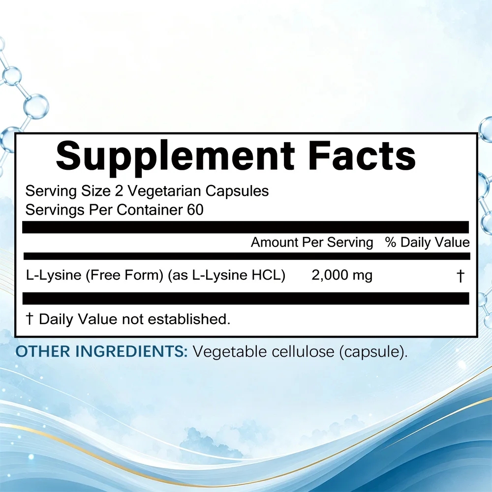 Pure L-lysine 2000mg  - Essential Amino Acid for Collagen, Lip & Immune Support - 120 Capsules