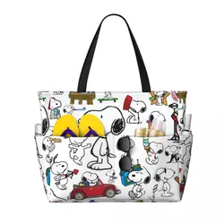 Custom Cute Snoopy Collage Travel Tote Bag donna grande capacità Cartoon Beagle Dog generi alimentari borse per la spesa a tracolla