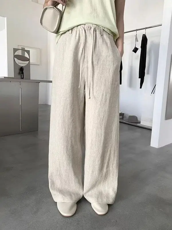 

Льняные брюки прямого кроя с завязками на талии в стиле Old Money от Love And Nancy, весенне-летние повседневные брюки для женщин