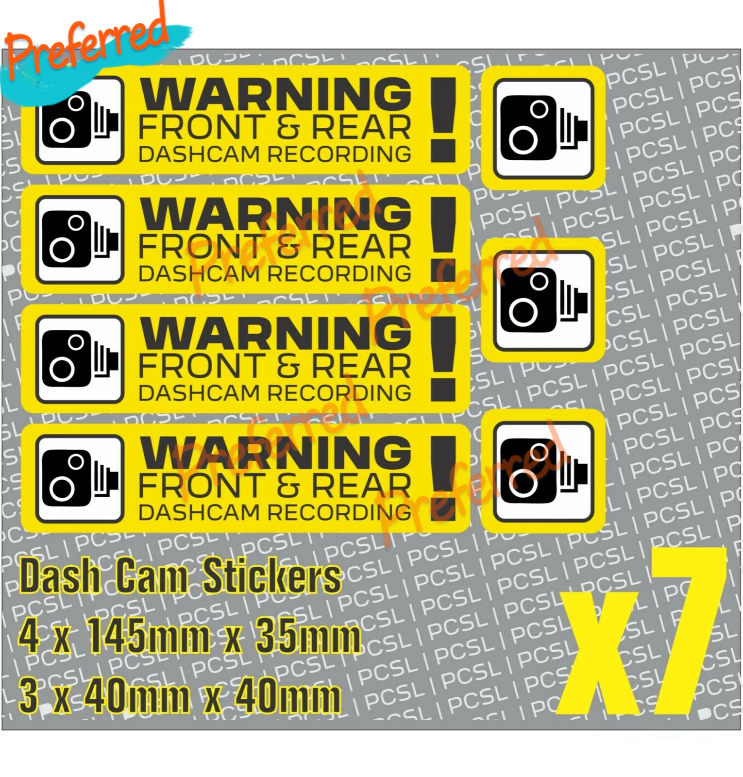 

7 Yellow x Dash Cam Recording CCTV In Car Video Camera Decal Vinyl Stickers