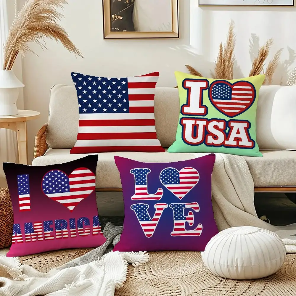 Bold Country United States Cushion Cover Short Plush Pillowcase, Washable Wrinkle Resistant Cover for Bedroom Gift