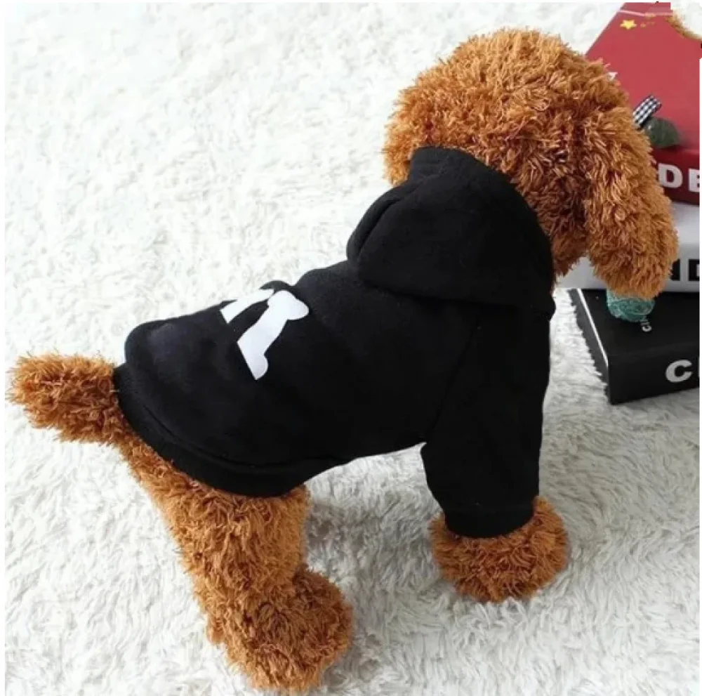 Trendy Bone Letter Print Pattern Designer Pet Cat Clothing Autumn And Winter Thickened Warm Hooded Dog Sweater Fashion Clothes T