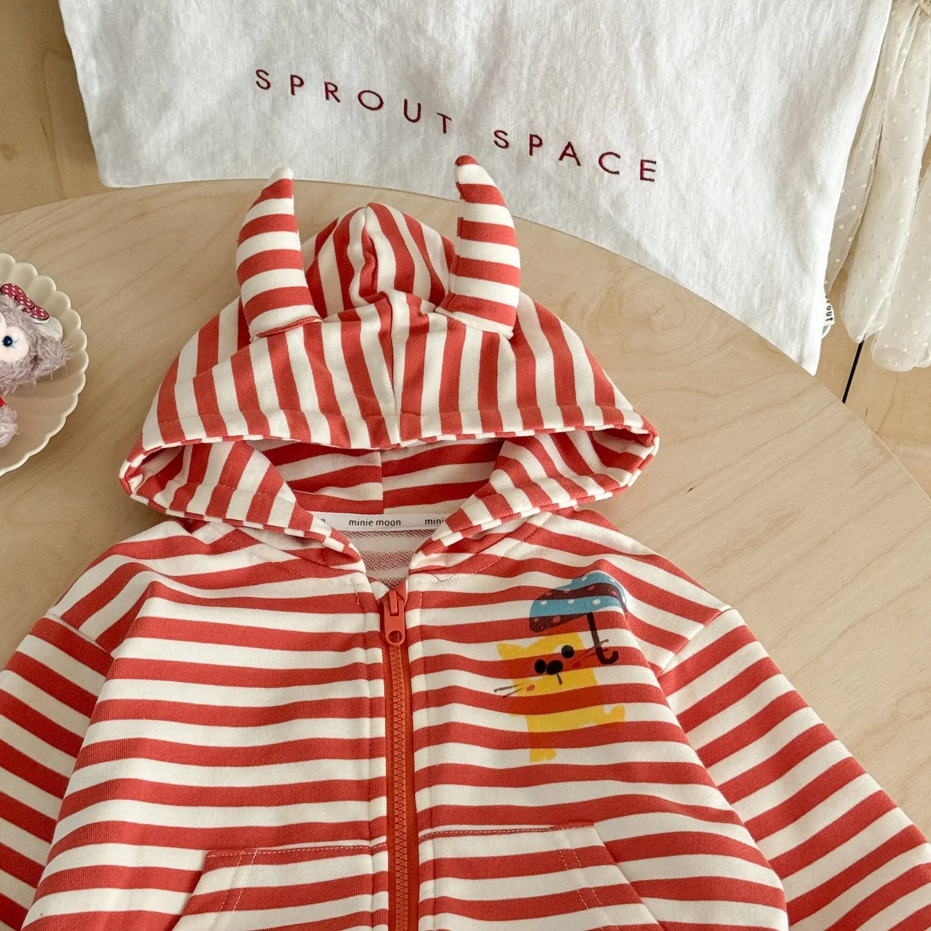 Fashion Girls Baby Spring Autumn Hoodies Striped Jackets Cute Cat Kids Children Princess Casual Clothes Overcoats Casaco