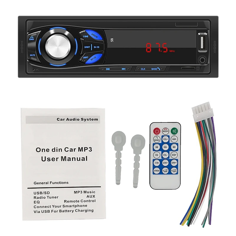 

Автомагнитола 1Din, 12 В, Bluetooth, MP3-плеер, USB, AUX, FM