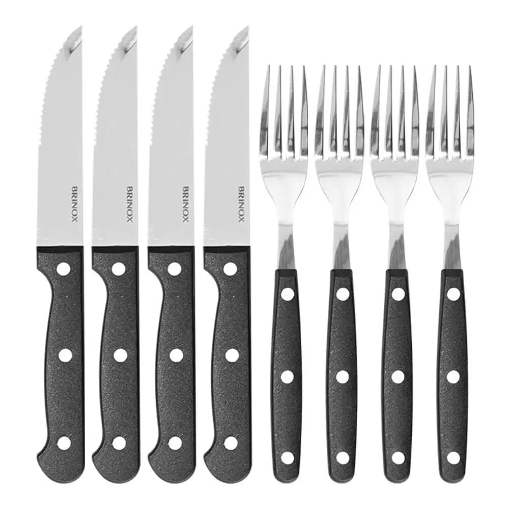 Cutlery Set For Barbecue Jumbo Inox 8 Pieces Black Brinox