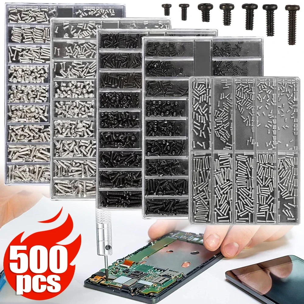 500PCS Laptop Notebook Screws Set Replacement 18Sizes Computer Repair Components Screws Kit Flat Head Small Machine Screw