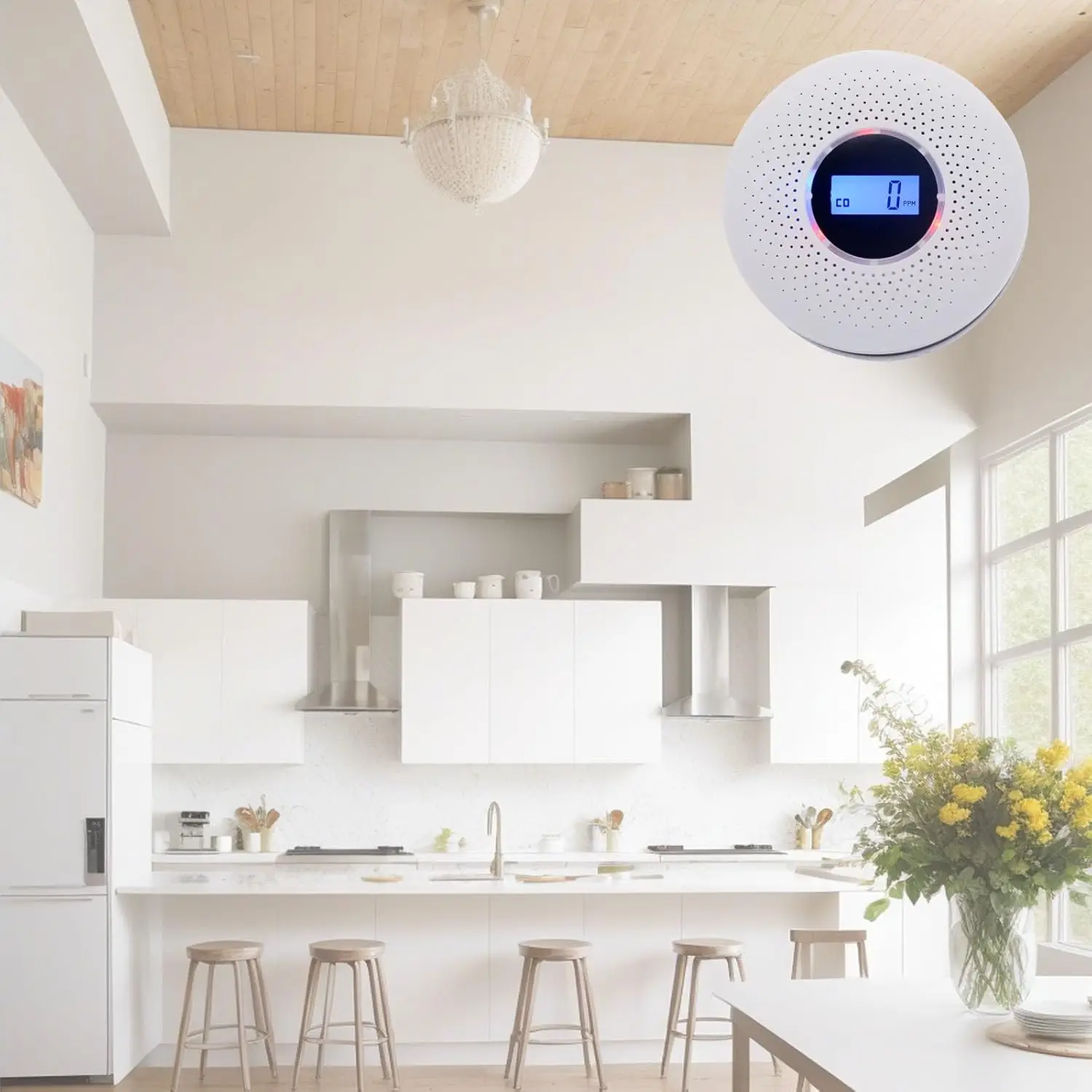 2 em 1 display lcd monóxido de carbono & detector de fumaça combinado bateria operado alarme co com luz led piscando aviso sonoro