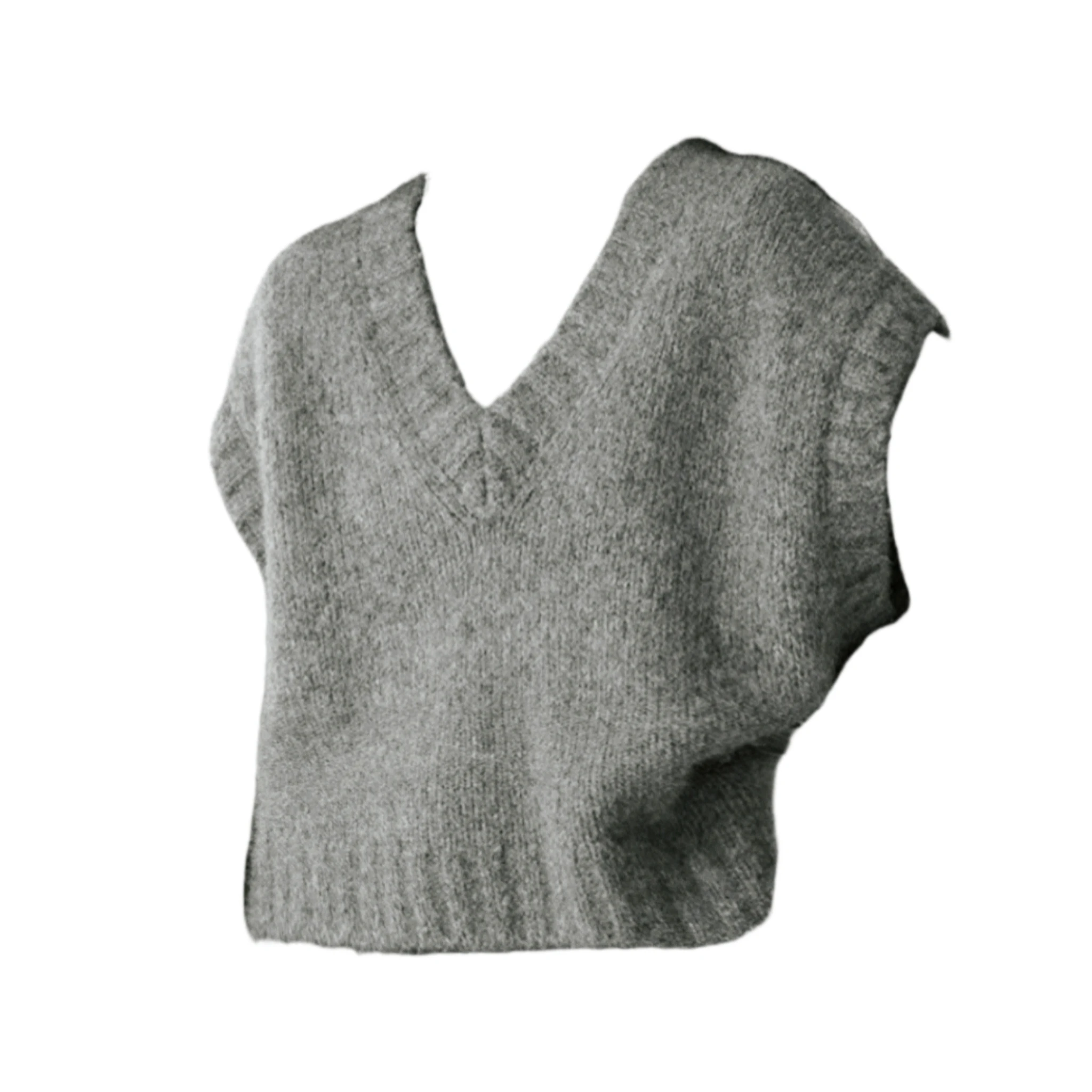 2025 여성용 회색 민소매 니트 조끼 가을 겨울 한국 스타일 달콤한 스타일 아우터웨어 스웨터 브이넥 캐주얼 니트 조끼