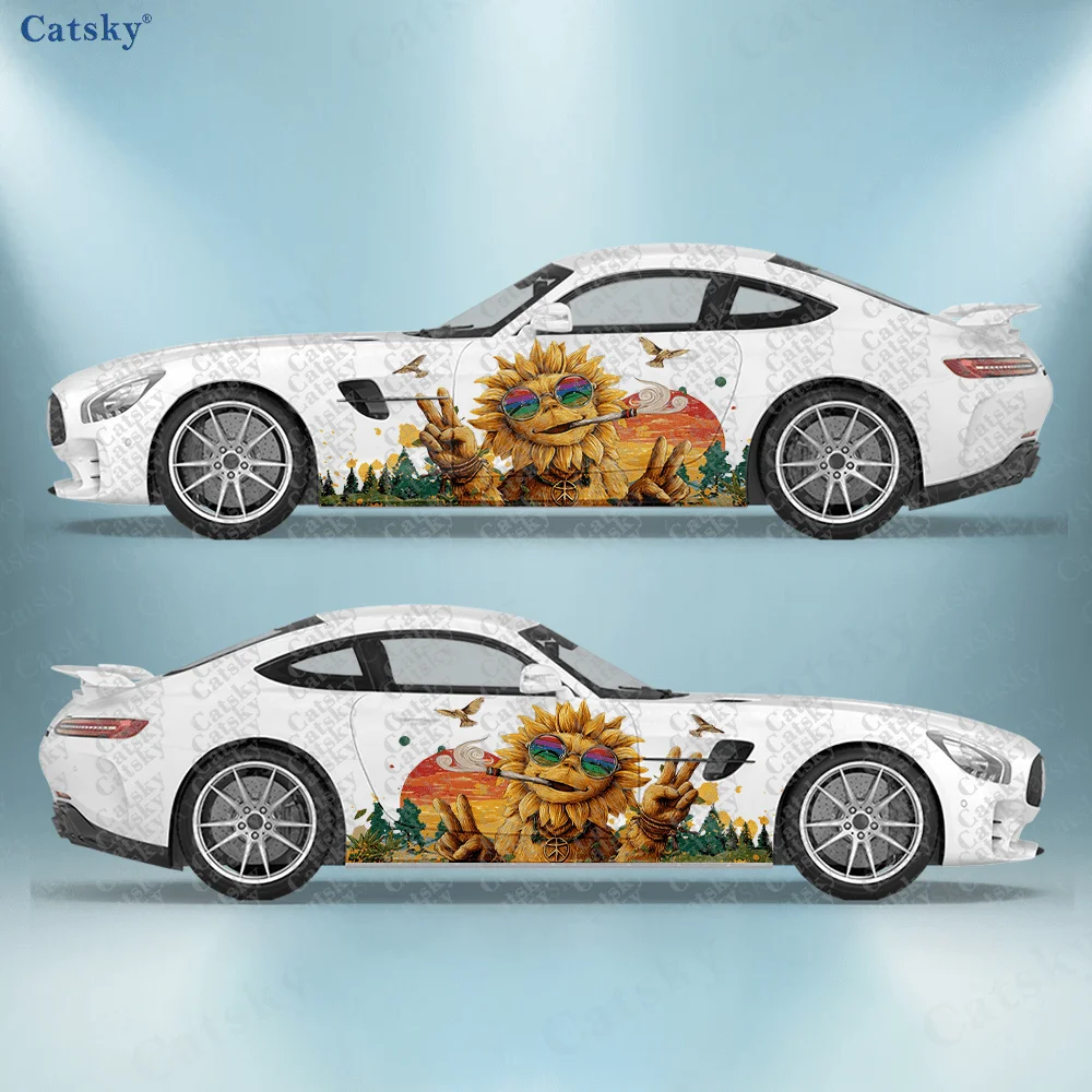 

2pcs Hippie Sunflower Warrior Car Side Decals, Self-Adhesive PVC Waterproof & Scratch-Resistant Stickers, Fashionable Decals