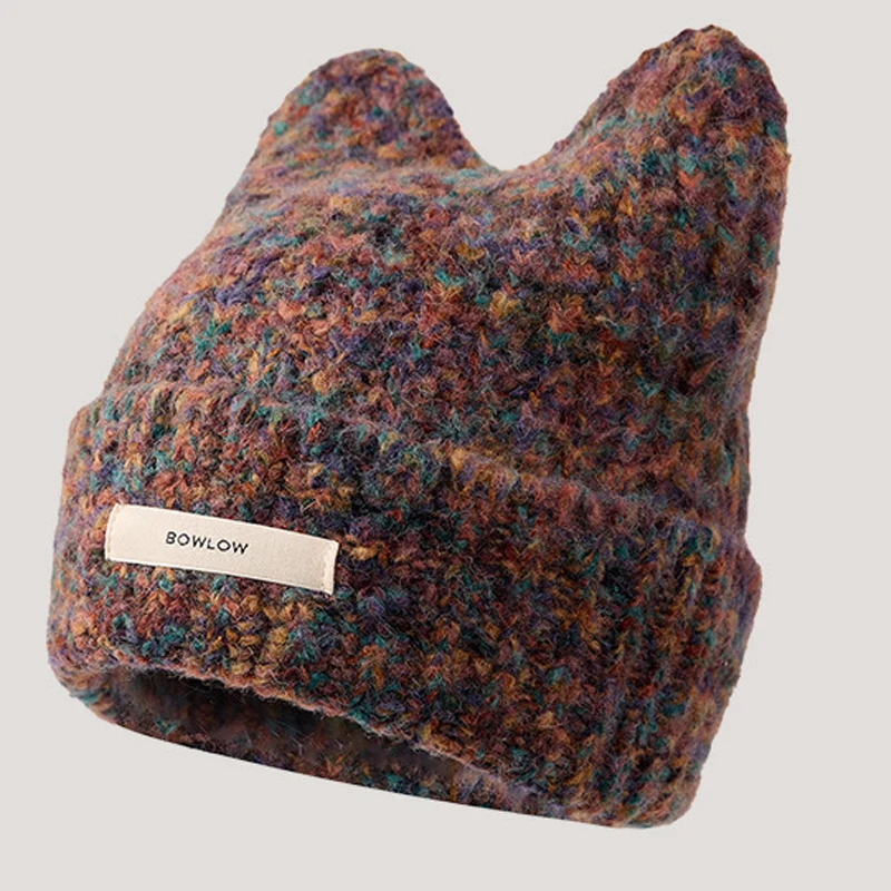 Fashion Warm Cashmere Wool Skullies Angola Rabbit Fur Winter Knitted Beanies Women Cap Female ThreeFold Ski Outdoor Hats