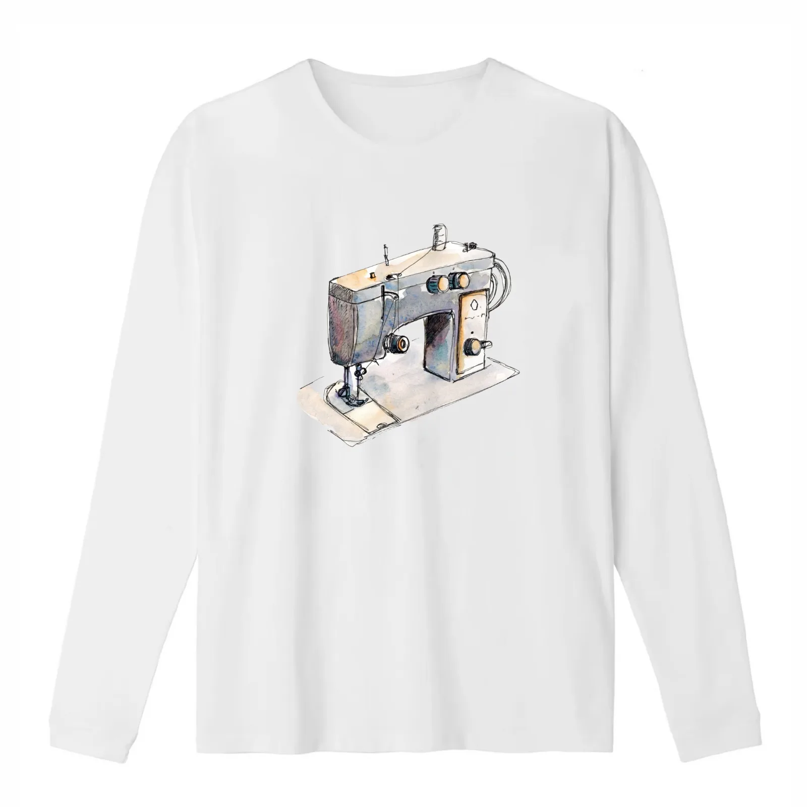 Watercolor sketch sewing machine T-Shirt Summer Casual Cotton Tee Oversized Streetwear Tops Vintage Graphic Print