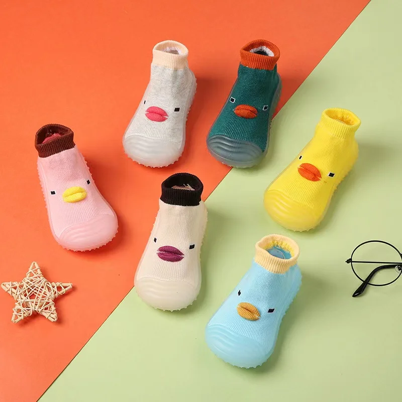 Spring Autumn Toddler First Walker Baby Girls Boys Non-Skid Cartoon Ducks Sock Shoes Kids 1-3Y Candy Color Cotton Floor Shoes