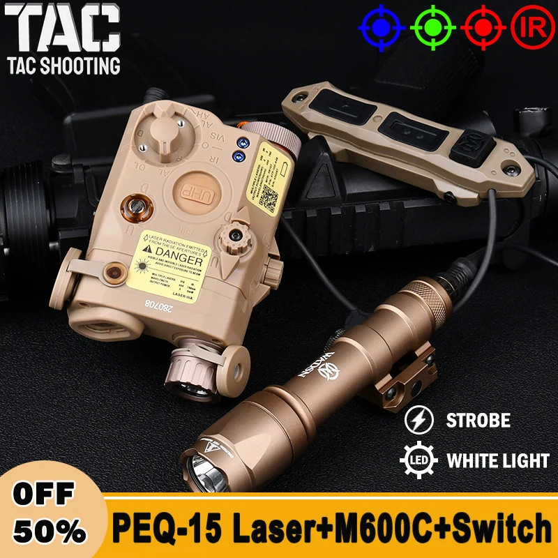 

WADSN Tactical UHP PEQ-15 IR Red Green Blue Spot Aiming Laser M600 Flashlight Hunt LED Lighting With Dual Control Switch Set ﻿