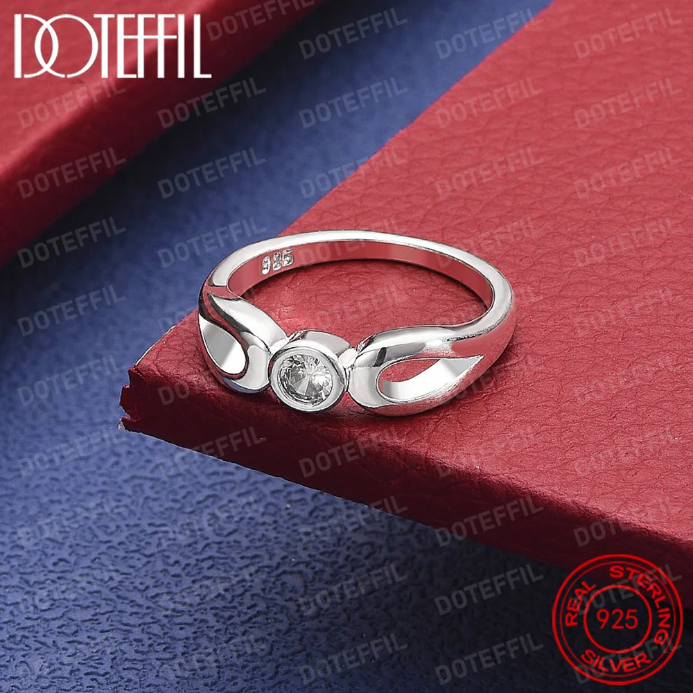 925 Sterling Silver Round AAA Crystal Ring For Women Wedding Engagement Party Fashion Charm Jewelry