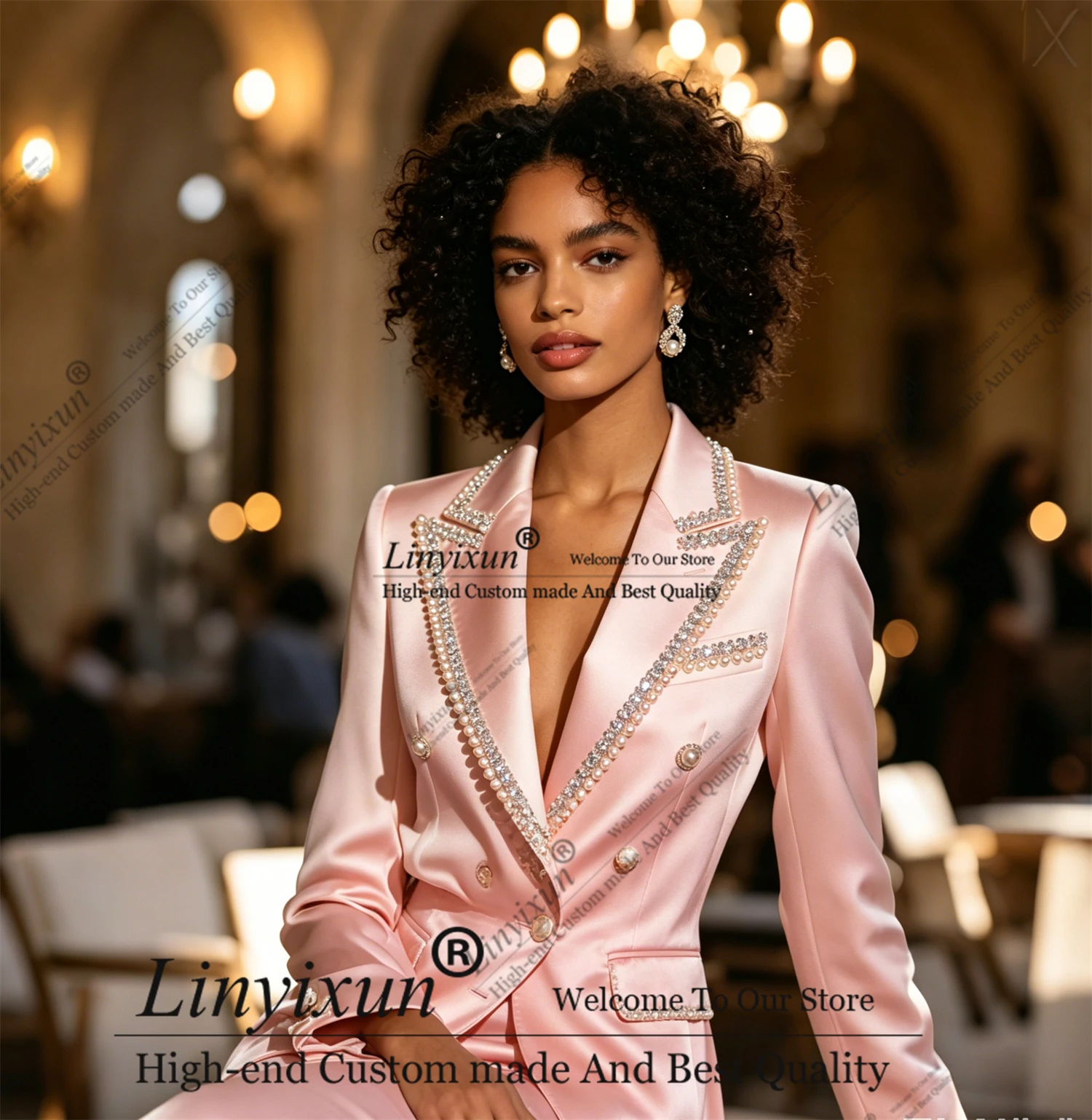 Exquisite Rhinestones Women's Suits Fashion Blazer High Quality 2 Piece Outfits Customzied Female Clothing костюм летний женские view 4